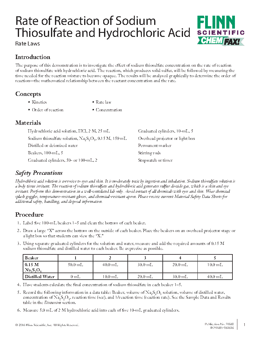 sodium thiosulphate and hydrochloric acid concentration coursework sodium thiosulphate and hydrochloric acid concentration coursework